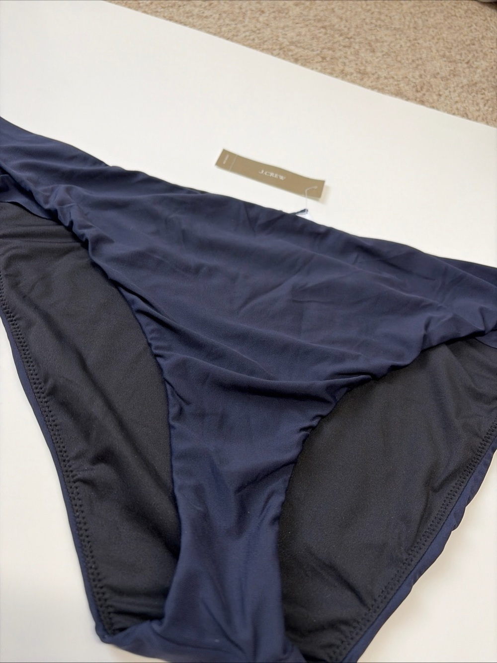 J Crew Womens Size 3X Navy Blue Black Lined Ruffled Sides Bikini Swim Bottoms - Picture 4 of 10
